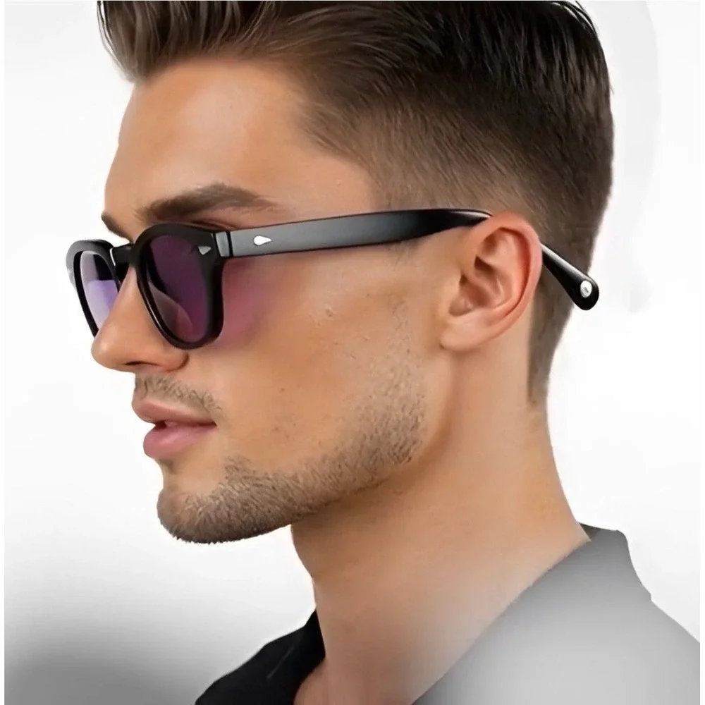 Round Sunglasses Purple Lens Tony Stark Style Men's Fashion Eyewear Lentes Gafas